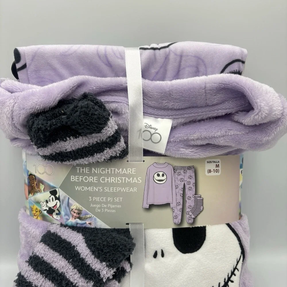 Nightmare Before Christmas Jack‎ Skeleton Pajamas Set Purple Stripes Medium